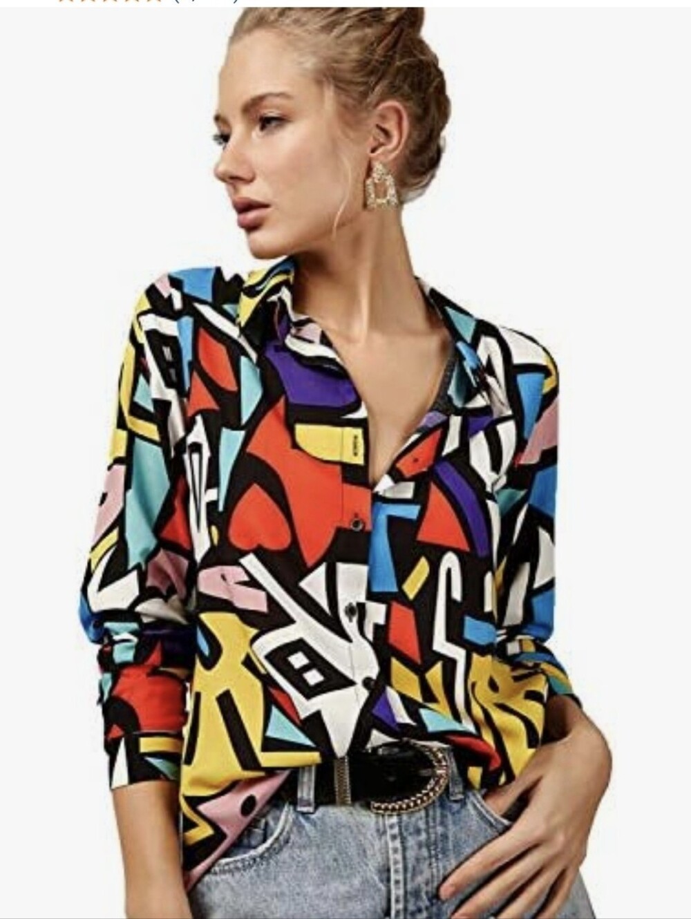 Big Dart Abstract Geometric Pop Art Button-Up Long Sleeve Shirt